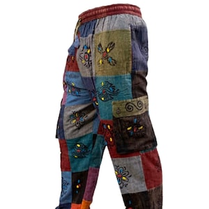 Men’s Cotton Trousers Thin Patchwork Straight Fit Lounge Wear Nepalese Casual Pants