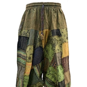 Men’s Patchwork Stone Washed Harem Pants Yoga Bohemian Printed Baggy Trousers