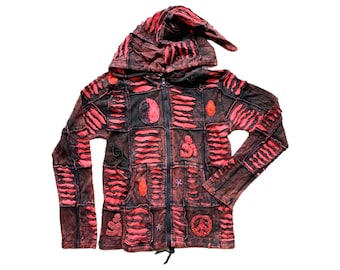 Hippie tragen Stonewashed Om Yin-Yang Patchwork Rippen Hoody