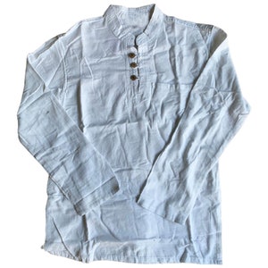 Men’s Hemp Cotton Shirt Long Sleeve Collarless Washed Out Grandad Shirt