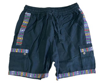 Mens Cotton Cargo Shorts Handmade Boho Beach Pants Hippie Womens Summer Outfit