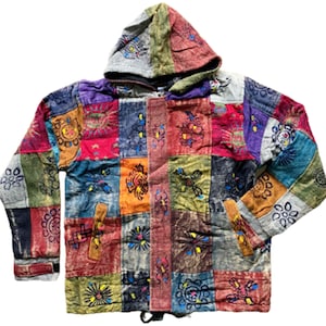 Hippie Wear Sonne Mond Gedruckt Patchwork Baumwolle Full-Zip Winterjacke