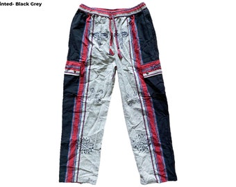 Men's Cotton Plain Printed Loose Trousers Hippie Summer Casual Pants