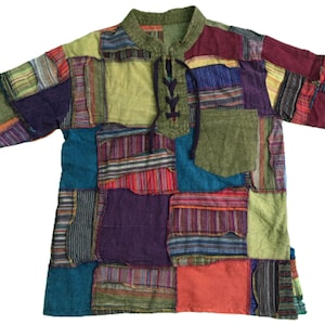 Korte mouw shirt overlock patch feestelijke drawstring lace up opa kraag katoenen shirt