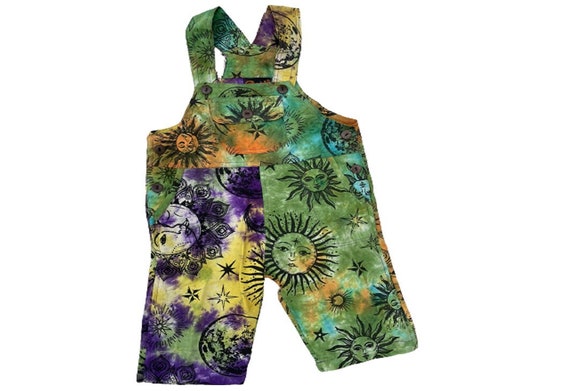 Pantalones de peto con estampado de patchwork lavado a la piedra