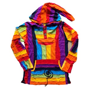 Rainbow Stripy Cotton Pullover Pixie Hooded Men’s Hippie Jacket