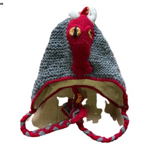 Woollen Hand Knitted Winter Hat Fleece Lined Trapper Animal Hat
