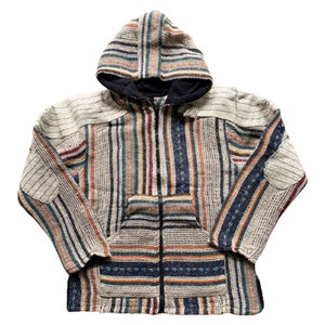 Jute Hemp Jacket Fleece Lined  Striped Hippie Jacket