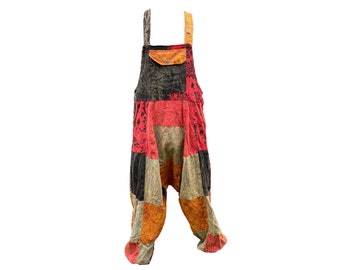 Men’s Cotton Dungaree Patchwork Colourful Hippie Overalls