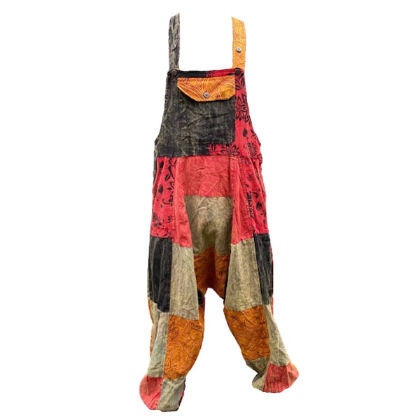 Men’s Cotton Dungaree Patchwork Colourful Hippie Overalls