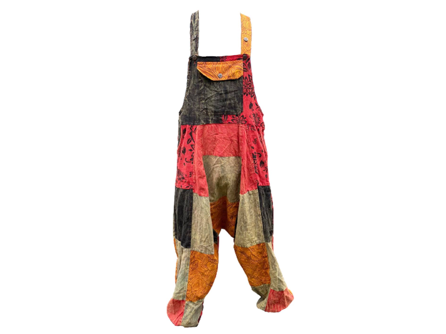 Men's Cotton Dungaree Patchwork Colourful Hippie Overalls