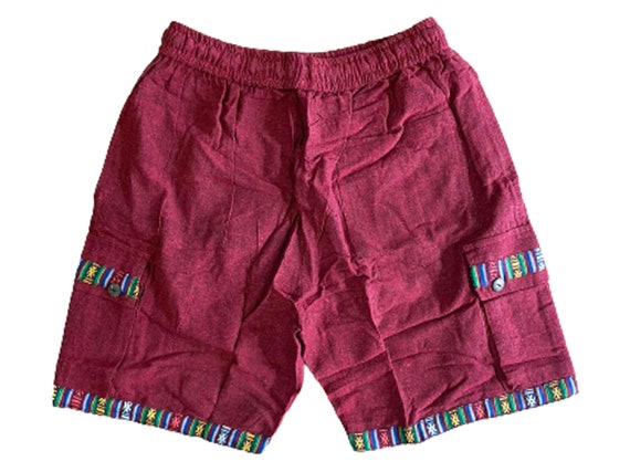 【DISCERNMENT】Bohem Nylon Back Pocket Bermuda Pants Mens Cotton Cargo Shorts Handmade Boho Beach Pants Hippie