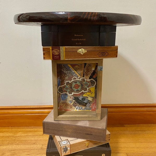 Cigar Box Table with Cigar Band Display Box