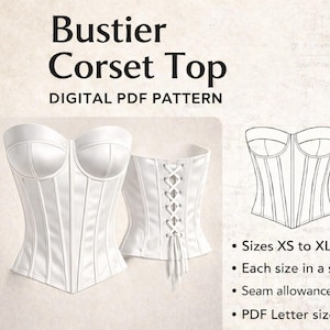 Bustier Sewing Pattern PDF XS–XL | Strapless Corset Pattern | Digital Bustier Pattern with 3-Piece Cups