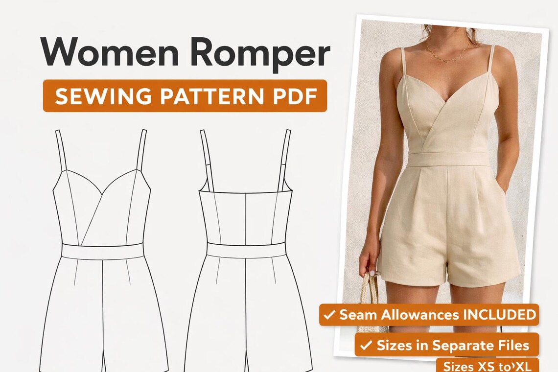 Women Romper Sewing Pattern PDF | Bustier Crossover Short Jumpsuit ...