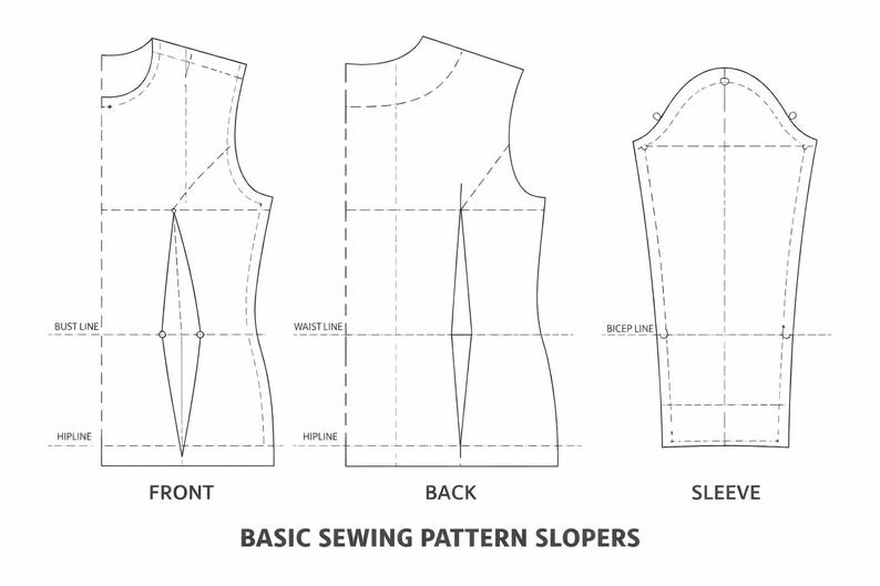 Basic Bodice Sloper Sewing Patterns – Front, Back & Sleeve | XS–XL ...