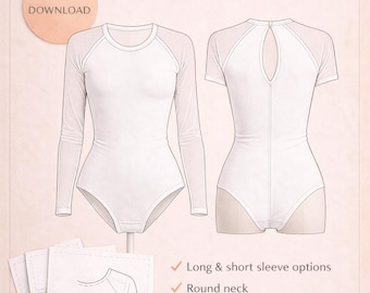 Modello di cucito per body da donna in formato PDF | Body raglan a maniche lunghe e corte | Body con maniche trasparenti da scaricare in formato digitale