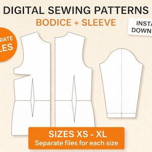 Basic Bodice Sloper Sewing Patterns – Front, Back & Sleeve | XS–XL | Digital PDF