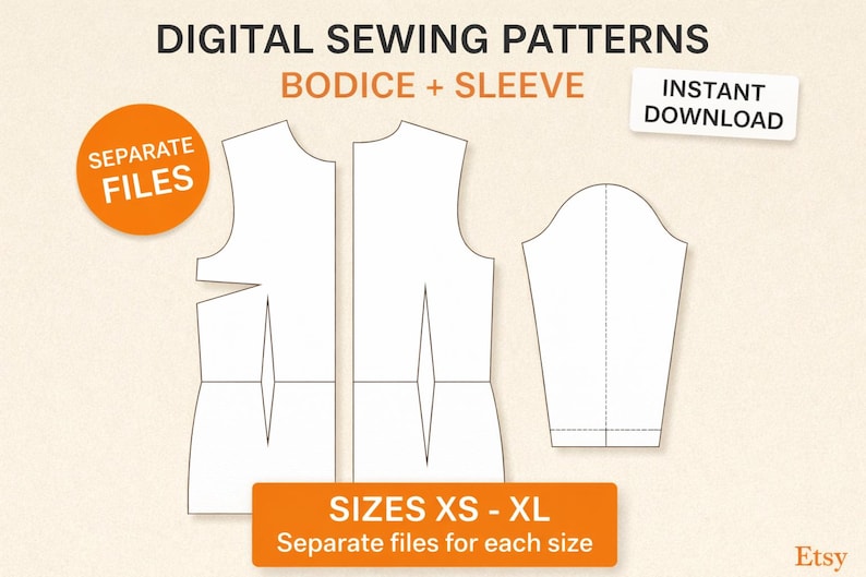 Basic Bodice Sloper Sewing Patterns – Front, Back & Sleeve | XS–XL ...