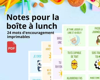 24 notes d'encouragement pour la boîte à lunch à imprimer en PDF - Notes en français imprimables