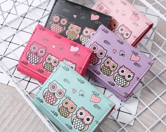 Owl Cartoon Sac à main Trifold Wallet Cash Coin Petit porte-carte de sac à main pour femmes et filles