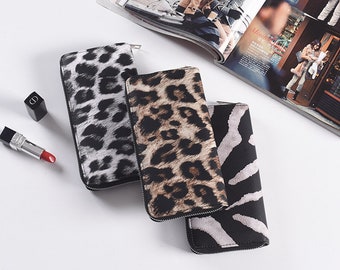 Black White Mixed Animal Print Lion Wallet Real Leather Purse Credit Card Holder for Women Phone Girl Black White Mixed Animal Print Lion Wallet Real Leather Purse Credit Card Holder for Women Phone Girl