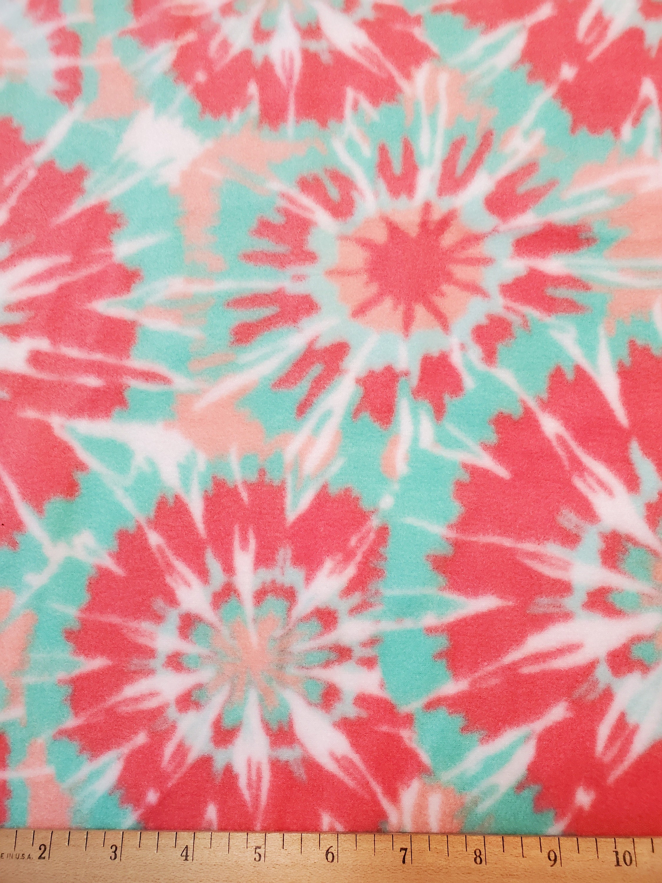 Tye Dye Fabric AntiPill FLEECE in Coral/Mint Green/White Sold Etsy