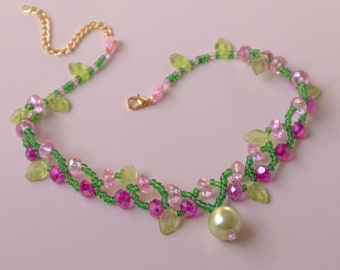 Collier tour de cou en perles bohème printemps été perles de feuilles bijoux féeriques princesse elfe cadeau coloré esthétique pour les amoureux de la nature