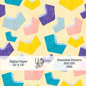 Bookish Pastel Books Seamless Pattern: Scrapbook Paper (300 DPI PNG Digital Download