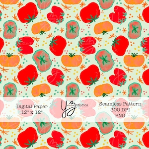 Papier numérique tomate transparente motif tomate rouge fond imprimable motif alimentaire pour scrapbooking et travaux manuels cuisine impression végétarien art vert