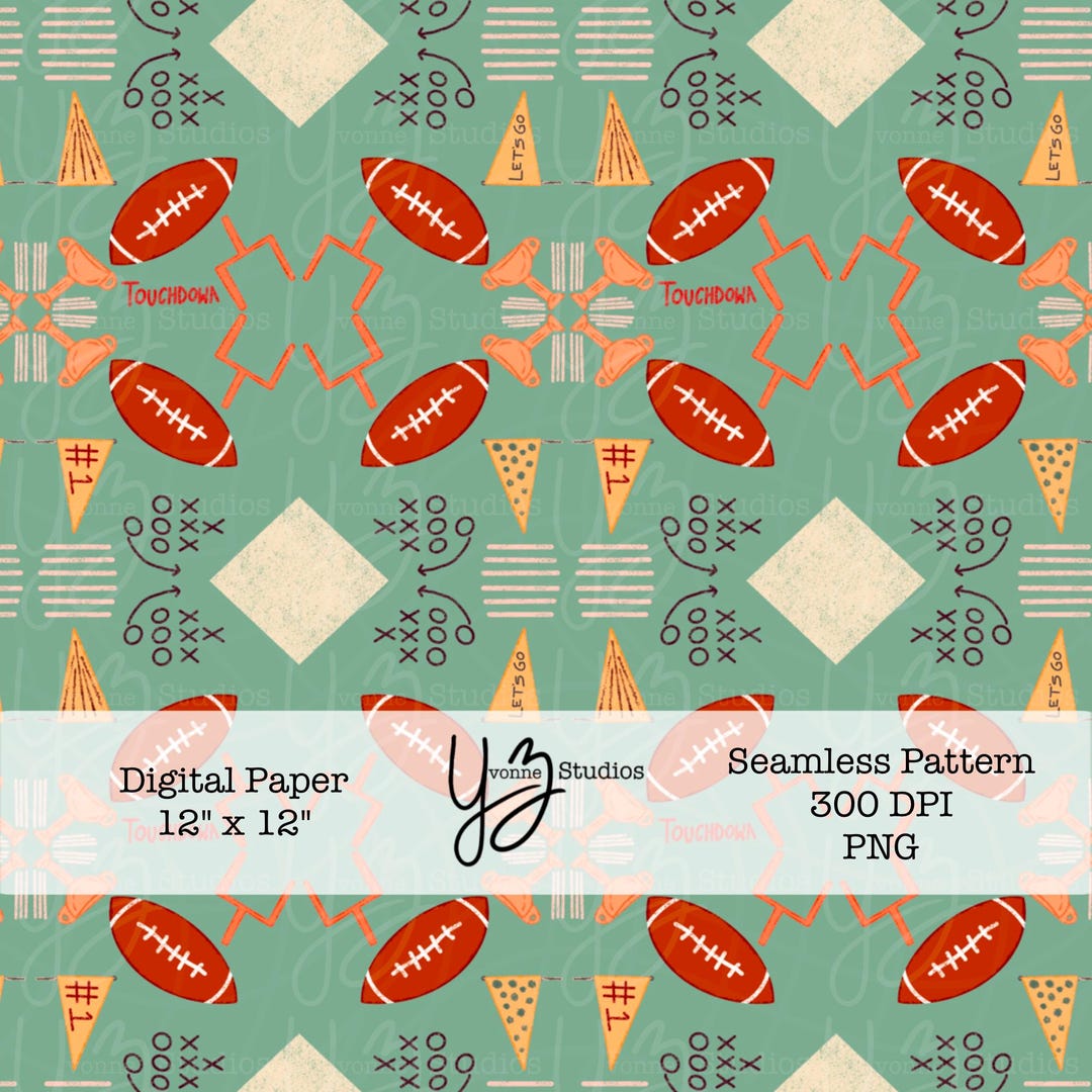 Football Game Day Seamless Pattern Scrapbook Paper Sports Fan Hand ...