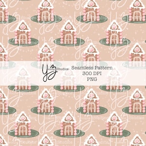 Papel digital navideño con patrón sin costuras de casa de jengibre, bonito fondo festivo, dulces navideños, álbum de recortes, arte, impresión festiva de invierno, Navidad