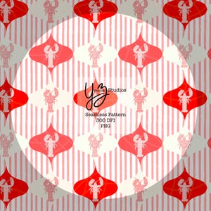 Red Lobster Seamless Pattern: Coastal Nautical Design (PNG)
