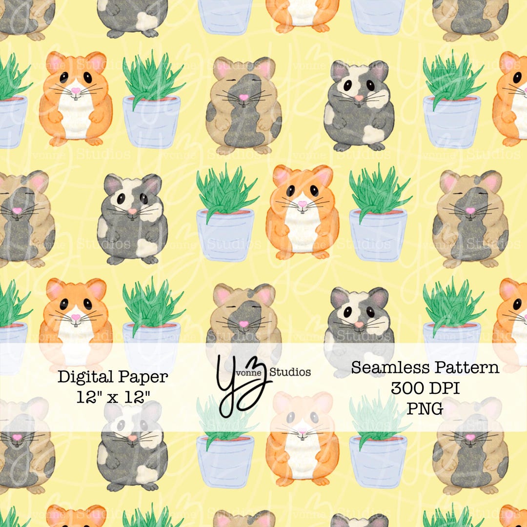 Hamster Pattern Background Cute Hamster Seamless Pattern Digital Paper Kawaii Animal Clipart Pet ...