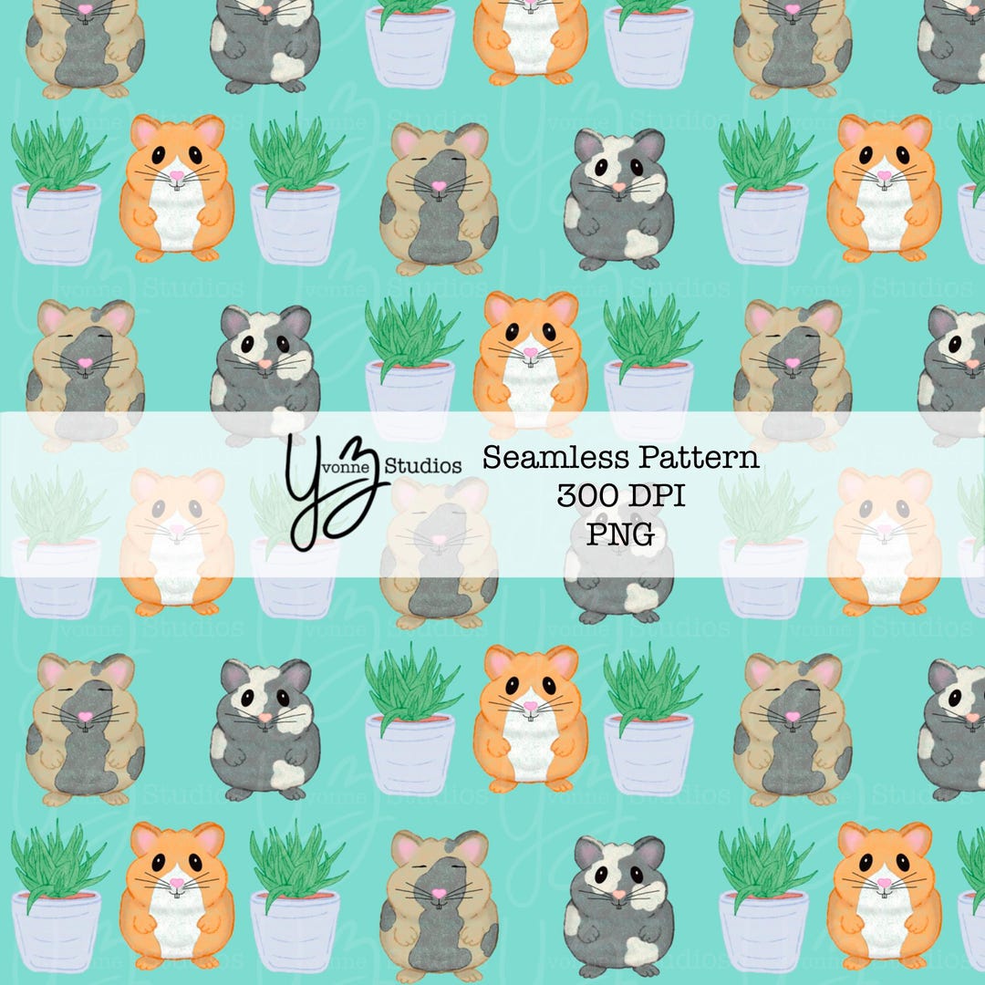 Hamster Pattern Background Cute Hamster Seamless Pattern Digital Paper Kawaii Animal Clipart Pet ...