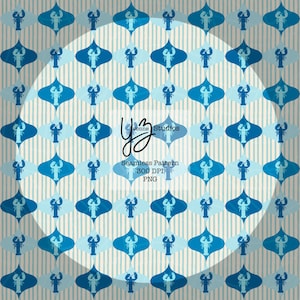 Blue Lobster Seamless Pattern: Nautical Coastal Digital Paper (PNG)