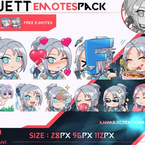 Jett Valorant Emotes, Jett Valorant Chibi, Valorant Emotes - Emotes for Twitch, Discord and Youtube Channel.