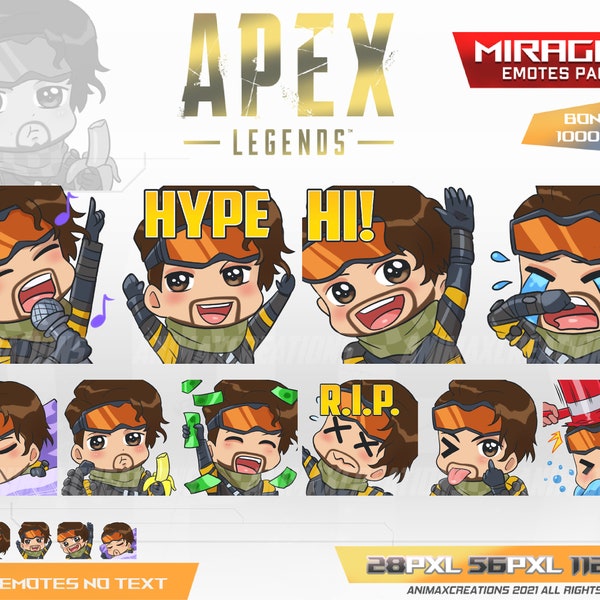 Mirage Apex Legends Emotes, Mirage Apex Legends Chibi, Apex Legends Emotes - Emotes für Twitch, Discord und Youtube Channel.