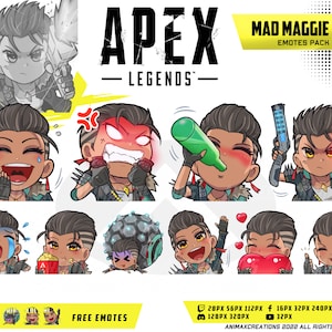 Mad Maggie Apex Legends Emotes, Mad Maggie Apex Legends Chibi, Apex Legends Emotes - Emotes para Twitch, Discord y Canal de Youtube.