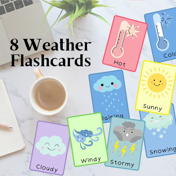 Printable ESL props -- 8 Weather Flashcards. **INSTANT DOWNLOAD**