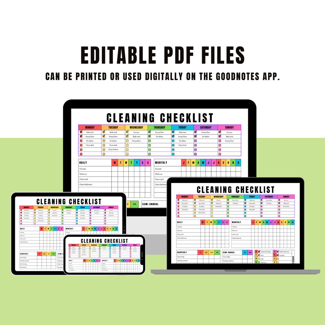 Editable Cleaning Checklist | Printable Weekly, Monthly, Yearly Tidying ...