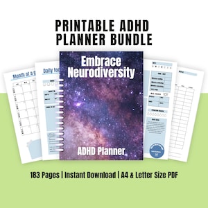 ADHD Planner Bundle | ADHD Printable Journal Pages for Kids and Adults.  Neurodiversity Productivity Planner and Goal Setting Journal