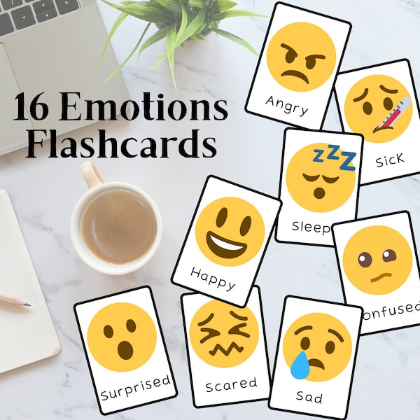 Printable ESL props -- 16 Emotions Flashcards. **INSTANT DOWNLOAD**
