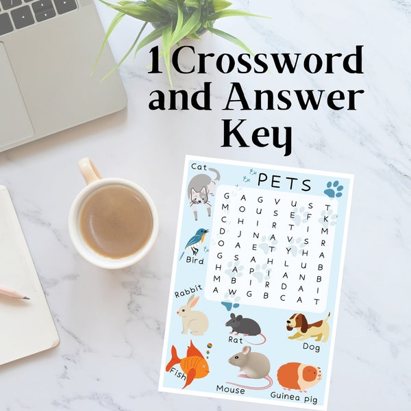 Printable ESL Resources -- 1 Pets Crossword (A4). **INSTANT DOWNLOAD**