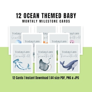 Meilensteinkarten mit Ozean-Thema | Neugeborenen Fotorequisite, Aquarell Sea Life Month Meilensteinkarten, Baby-Geschenke & digitale Aufkleber