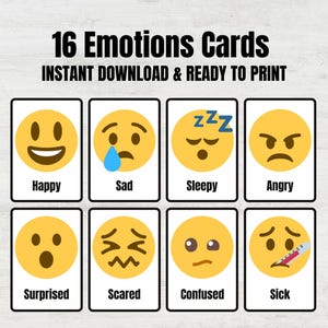 Emotions Flashcards | 16 Printable Feelings Cards for Kids, Toddlers & Preschoolers | Kindergarten Homeschool Resources