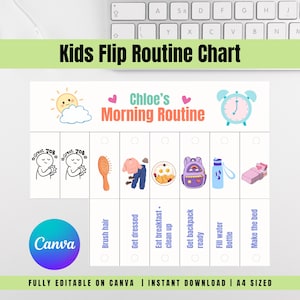 Kids Flip Routine Chart | Printable and Editable Toddler Chore Chart | Morning and Evening Visual Schedule, Reward System for Kids