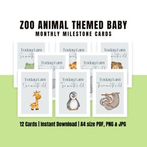 Meilensteinkarten mit Zootiermotiven | Neugeborenen Requisiten, Aquarell Zoo Monat Meilensteinkarten, Baby Geschenke und Digitale Aufkleber