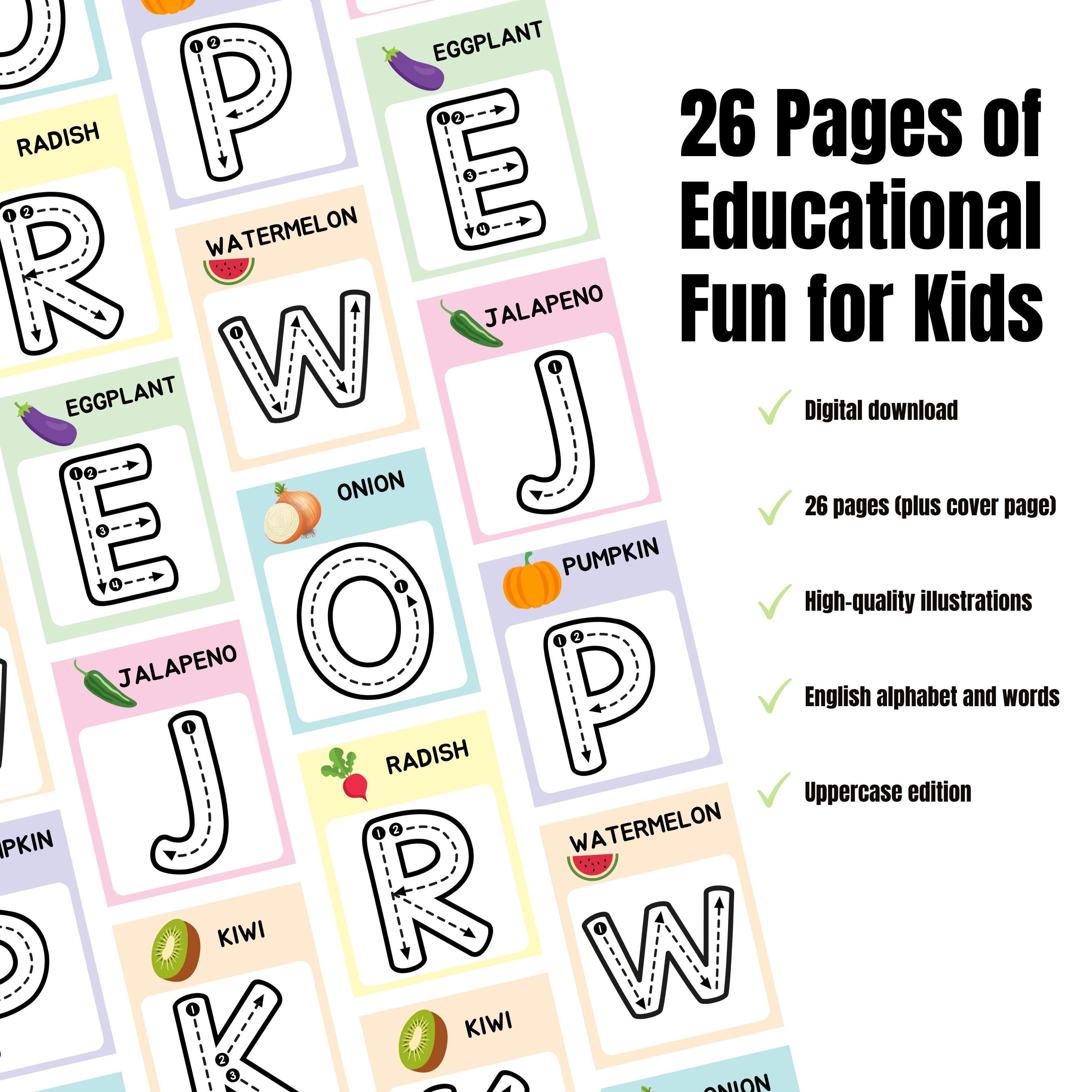 Fruit & Vegetable Alphabet Tracing Workbook Uppercase Letters | for ...