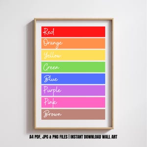 Colour Poster | Printable Wall Art, ESL props, Posters For Kids, Learn English, Teaching Colours Activity. Homeschool Decor, Kids&#39; Wall Art